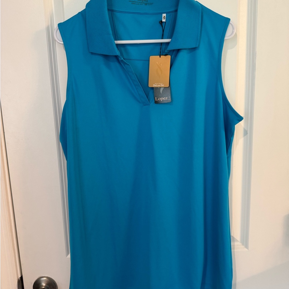 Blue Sleeveless Polo Tank Top with Moisture-Wicking Fabric